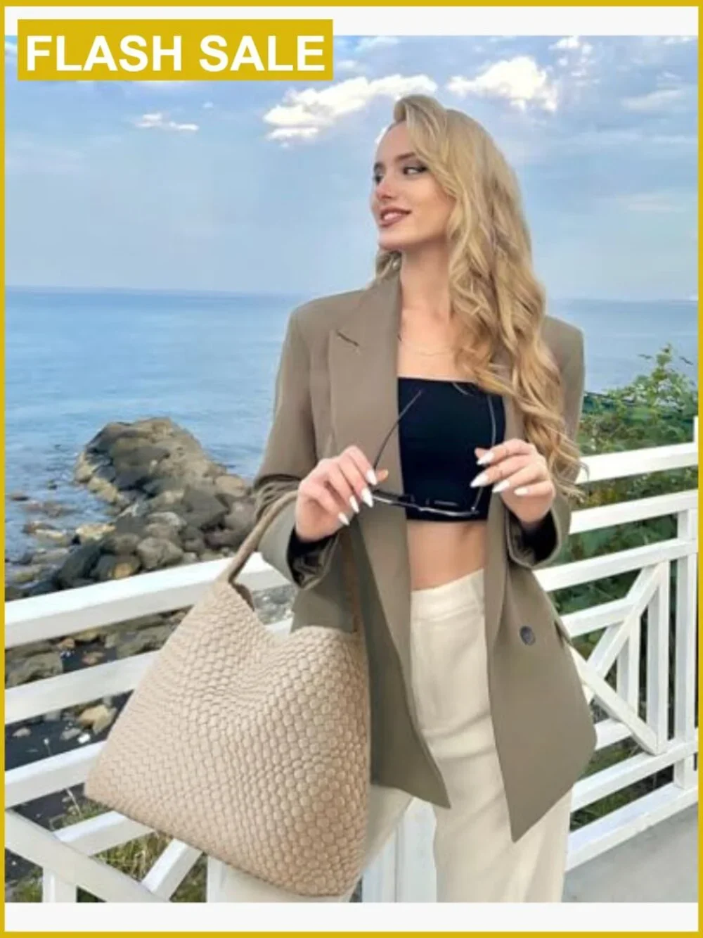 Woven Vegan Leather Tote Bag Large Shoulder Handbag Summer Beach Travel